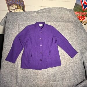 Norm Thompson Womens Purple 100% Boiled Wool Button Front Jacket Size Large